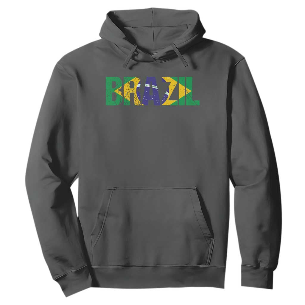 Brazil Brasil Flag Hoodie Vintage Distressed Brazil TS14 Dark Heather Print Your Wear