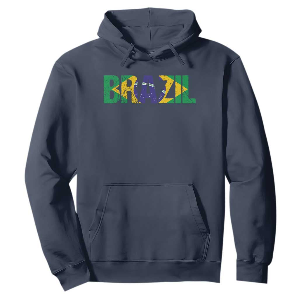 Brazil Brasil Flag Hoodie Vintage Distressed Brazil TS14 Navy Print Your Wear