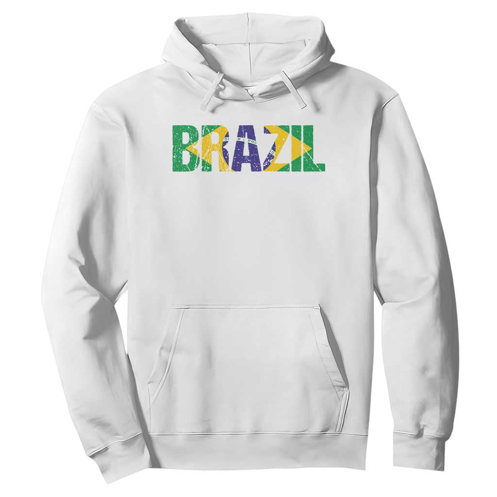 Brazil Brasil Flag Hoodie Vintage Distressed Brazil TS14 White Print Your Wear