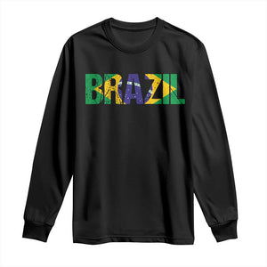 Brazil Brasil Flag Long Sleeve Shirt Vintage Distressed Brazil TS14 Black Print Your Wear