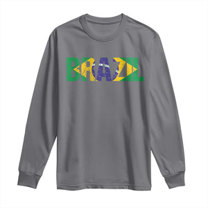 Brazil Brasil Flag Long Sleeve Shirt Vintage Distressed Brazil TS14 Charcoal Print Your Wear