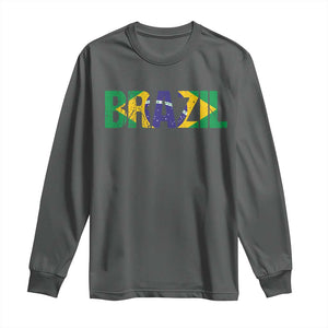Brazil Brasil Flag Long Sleeve Shirt Vintage Distressed Brazil TS14 Dark Heather Print Your Wear
