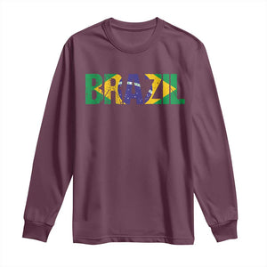 Brazil Brasil Flag Long Sleeve Shirt Vintage Distressed Brazil TS14 Maroon Print Your Wear