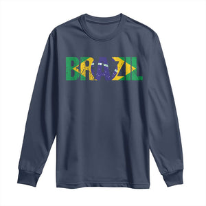 Brazil Brasil Flag Long Sleeve Shirt Vintage Distressed Brazil TS14 Navy Print Your Wear