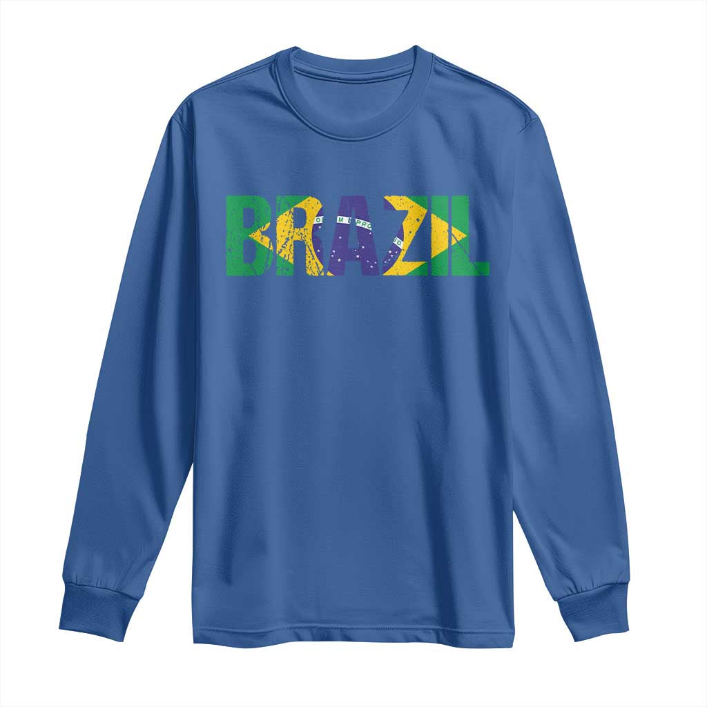 Brazil Brasil Flag Long Sleeve Shirt Vintage Distressed Brazil TS14 Royal Blue Print Your Wear