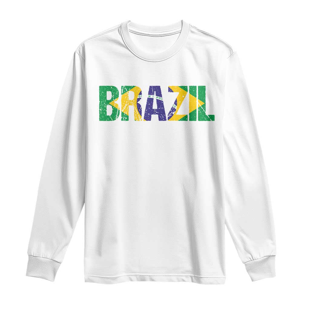 Brazil Brasil Flag Long Sleeve Shirt Vintage Distressed Brazil TS14 White Print Your Wear