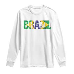 Brazil Brasil Flag Long Sleeve Shirt Vintage Distressed Brazil TS14 White Print Your Wear
