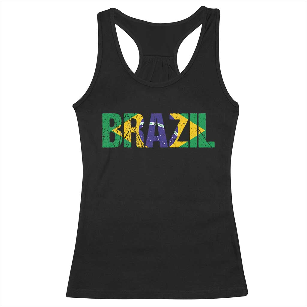 Brazil Brasil Flag Racerback Tank Top Vintage Distressed Brazil TS14 Black Print Your Wear