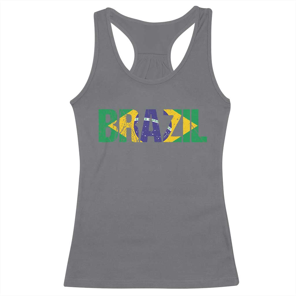 Brazil Brasil Flag Racerback Tank Top Vintage Distressed Brazil TS14 Charcoal Print Your Wear