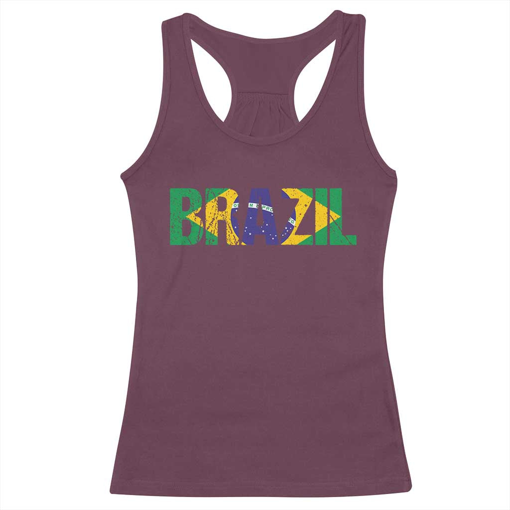 Brazil Brasil Flag Racerback Tank Top Vintage Distressed Brazil TS14 Maroon Print Your Wear