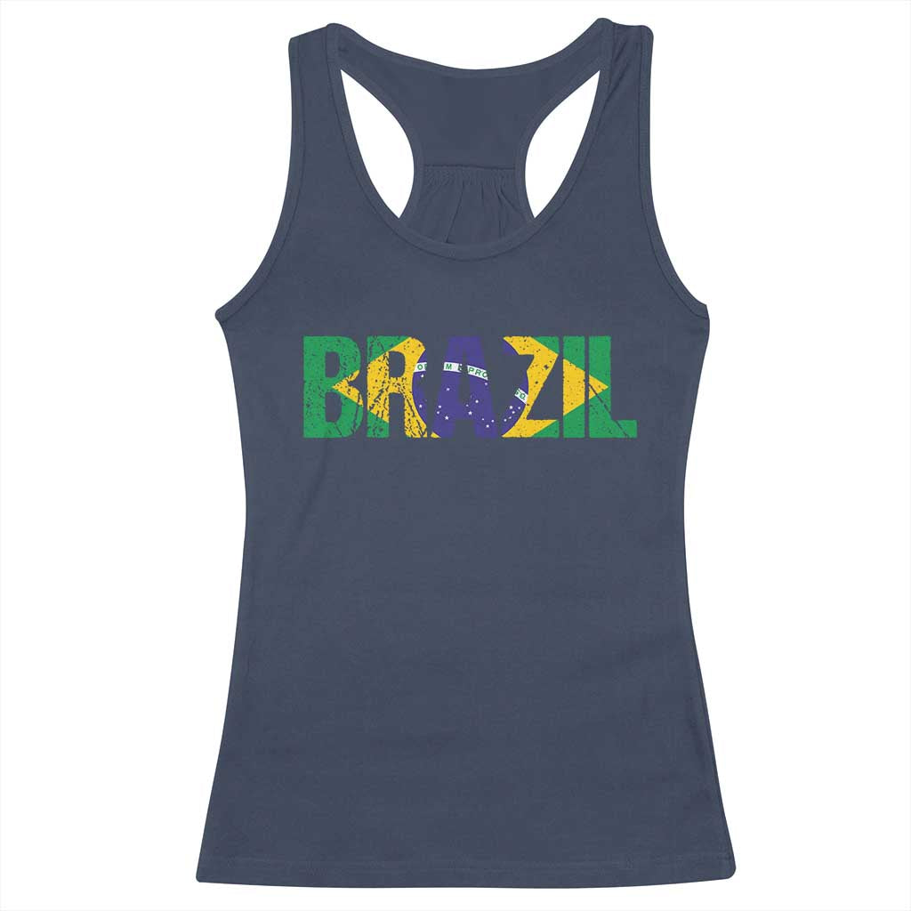Brazil Brasil Flag Racerback Tank Top Vintage Distressed Brazil TS14 Navy Print Your Wear