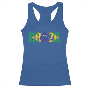 Brazil Brasil Flag Racerback Tank Top Vintage Distressed Brazil TS14 Royal Blue Print Your Wear