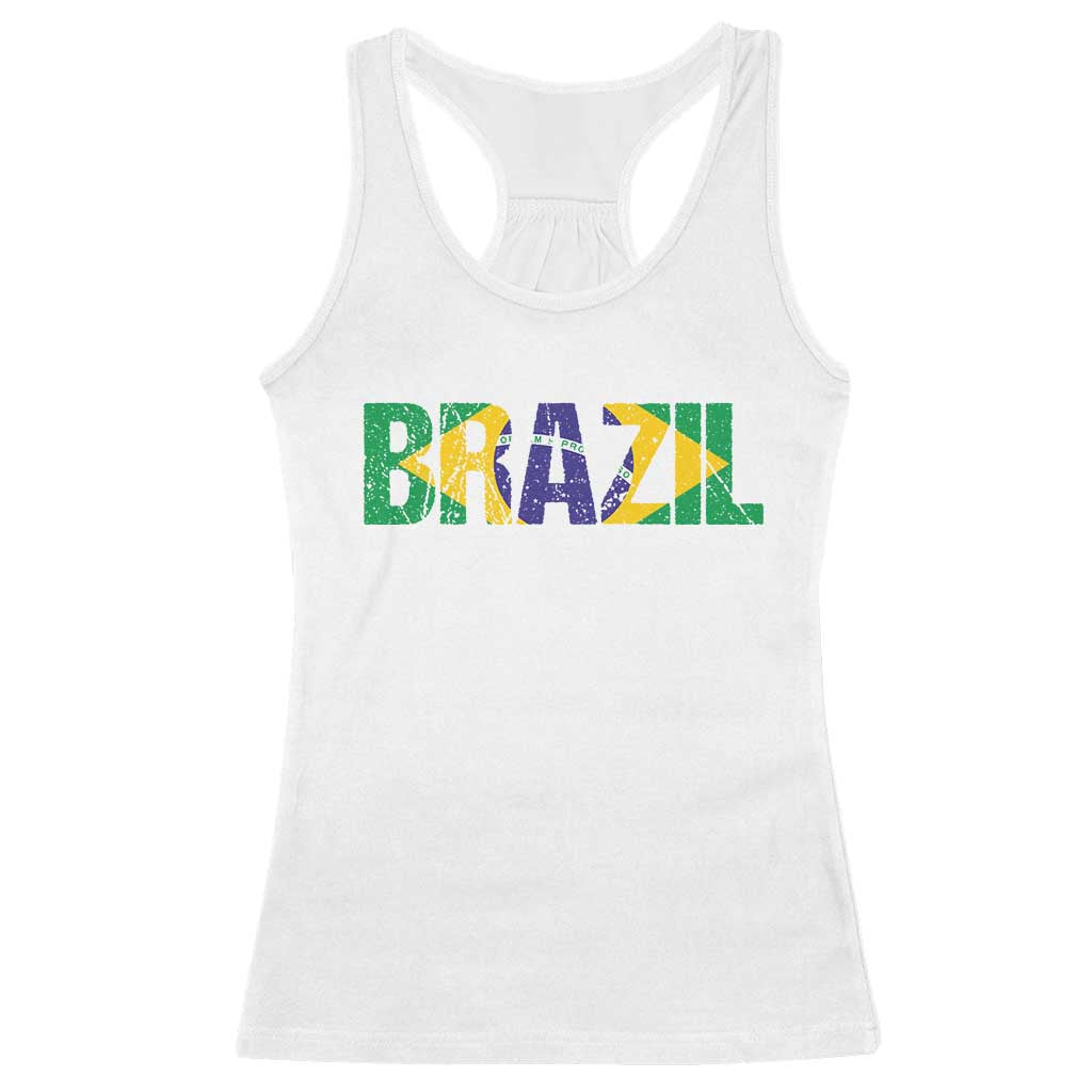Brazil Brasil Flag Racerback Tank Top Vintage Distressed Brazil TS14 White Print Your Wear