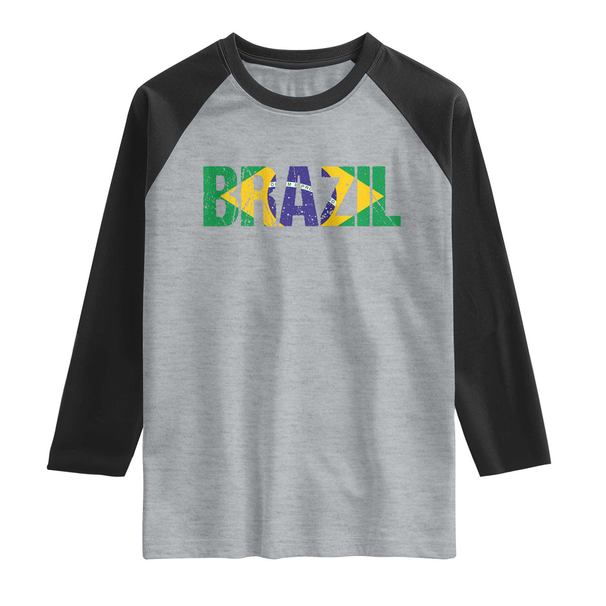 Brazil Brasil Flag Raglan Shirt Vintage Distressed Brazil TS14 Heather Gray Black Print Your Wear