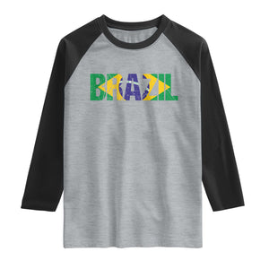 Brazil Brasil Flag Raglan Shirt Vintage Distressed Brazil TS14 Heather Gray Black Print Your Wear