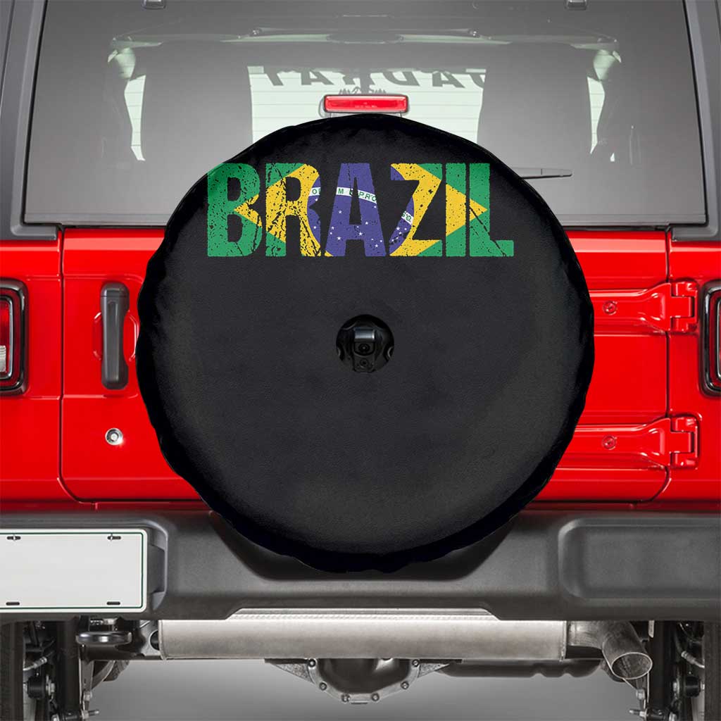 Brazil Brasil Flag Spare Tire Cover Vintage Distressed Brazil TS14 Black Print Your Wear