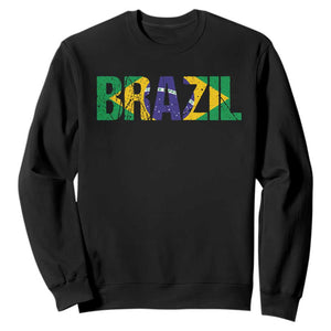 Brazil Brasil Flag Sweatshirt Vintage Distressed Brazil TS14 Black Print Your Wear