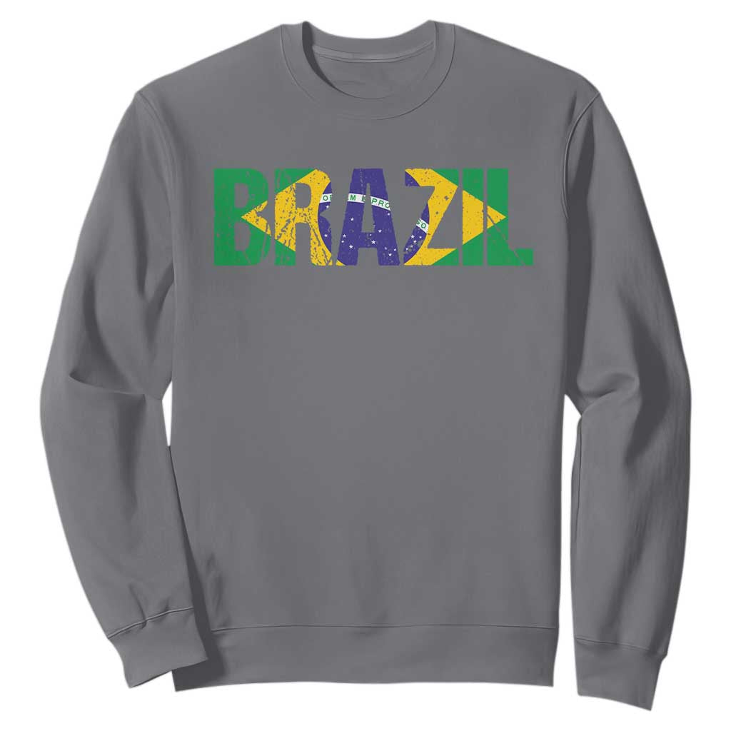 Brazil Brasil Flag Sweatshirt Vintage Distressed Brazil TS14 Charcoal Print Your Wear