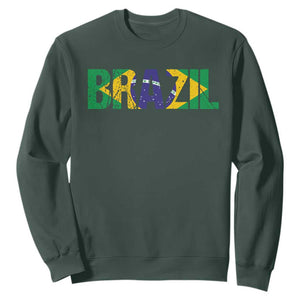 Brazil Brasil Flag Sweatshirt Vintage Distressed Brazil TS14 Dark Forest Green Print Your Wear