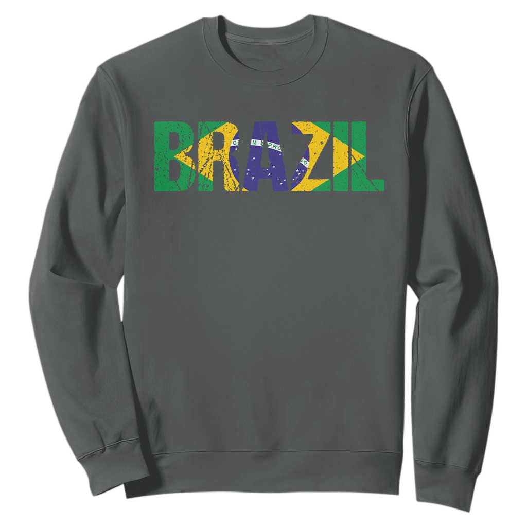 Brazil Brasil Flag Sweatshirt Vintage Distressed Brazil TS14 Dark Heather Print Your Wear
