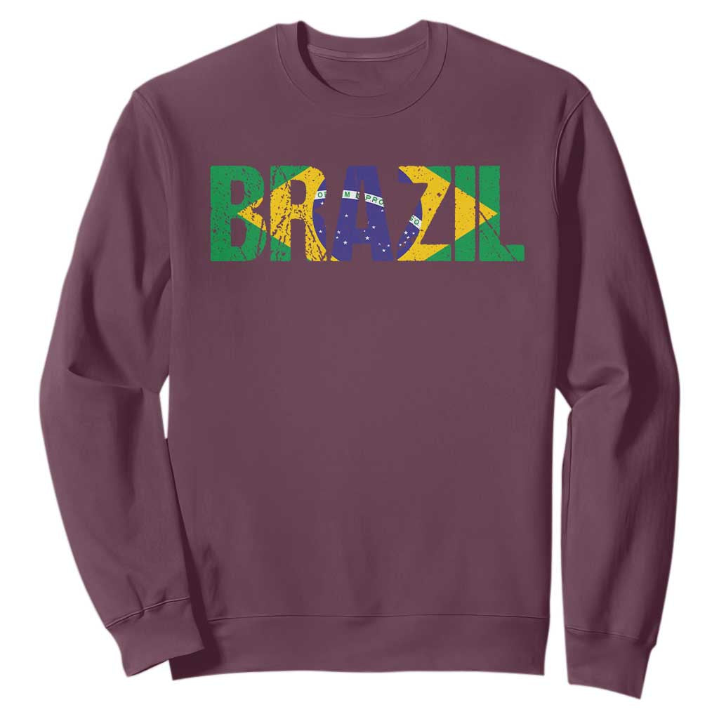 Brazil Brasil Flag Sweatshirt Vintage Distressed Brazil TS14 Maroon Print Your Wear