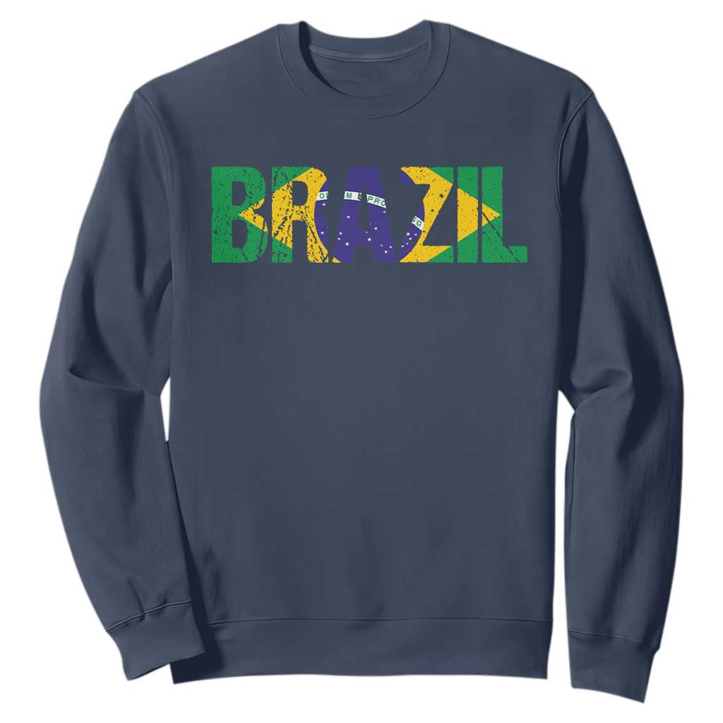 Brazil Brasil Flag Sweatshirt Vintage Distressed Brazil TS14 Navy Print Your Wear