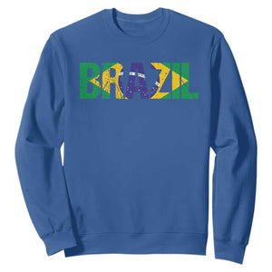 Brazil Brasil Flag Sweatshirt Vintage Distressed Brazil TS14 Royal Blue Print Your Wear