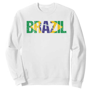 Brazil Brasil Flag Sweatshirt Vintage Distressed Brazil TS14 White Print Your Wear