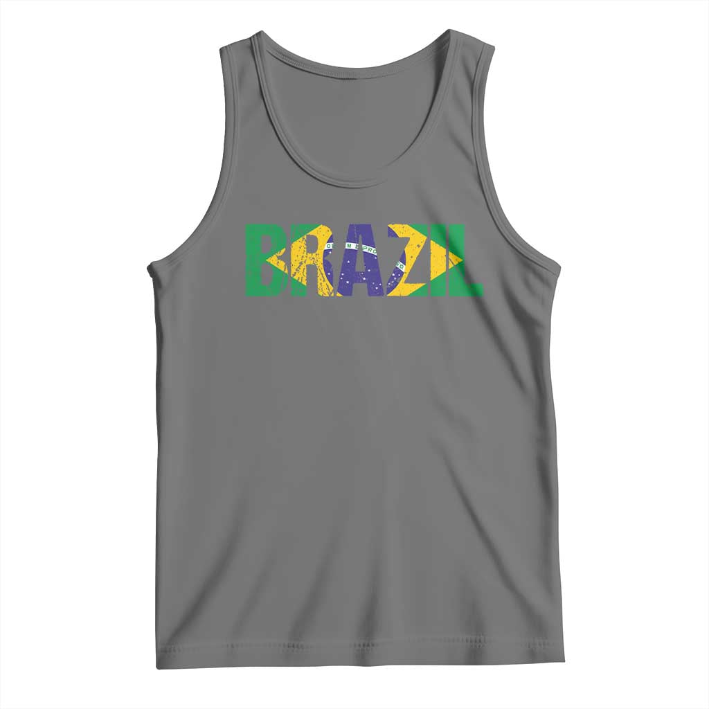 Brazil Brasil Flag Tank Top Vintage Distressed Brazil TS14 Black Heather Print Your Wear