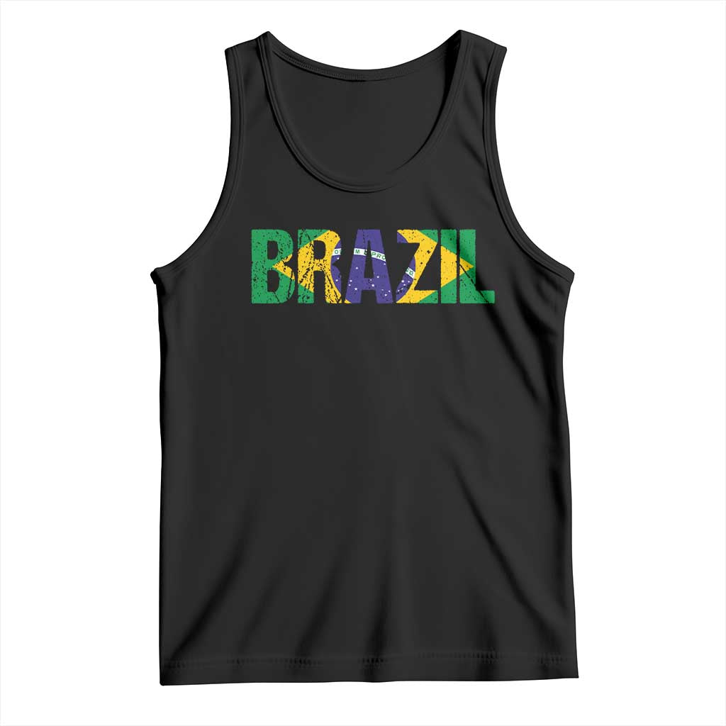 Brazil Brasil Flag Tank Top Vintage Distressed Brazil TS14 Black Print Your Wear