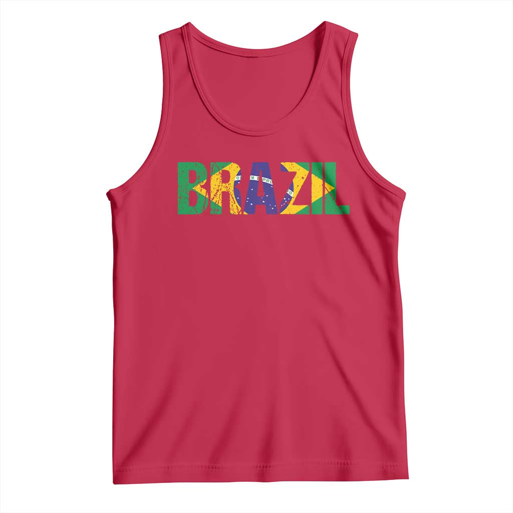 Brazil Brasil Flag Tank Top Vintage Distressed Brazil TS14 Red Print Your Wear