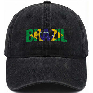 Brazil Brasil Flag Washed Cotton Baseball Cap Vintage Distressed Brazil TS14 Print Your Wear