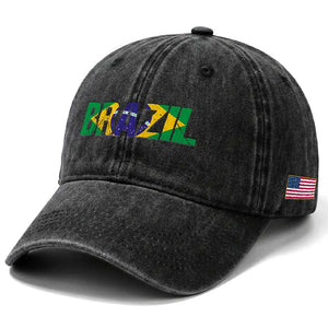 Brazil Brasil Flag Washed Cotton Baseball Cap Vintage Distressed Brazil TS14 Print Your Wear