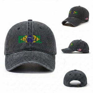 Brazil Brasil Flag Washed Cotton Baseball Cap Vintage Distressed Brazil TS14 Washed Cap Universal Fit Dark Gray Print Your Wear