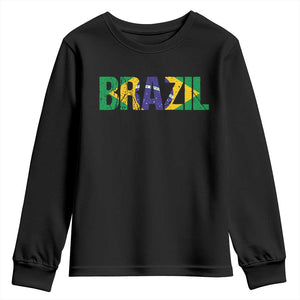 Brazil Brasil Flag Youth Sweatshirt Vintage Distressed Brazil TS14 Black Print Your Wear