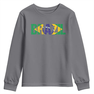 Brazil Brasil Flag Youth Sweatshirt Vintage Distressed Brazil TS14 Charcoal Print Your Wear