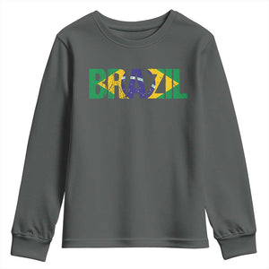 Brazil Brasil Flag Youth Sweatshirt Vintage Distressed Brazil TS14 Dark Heather Print Your Wear