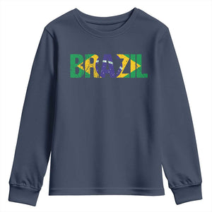 Brazil Brasil Flag Youth Sweatshirt Vintage Distressed Brazil TS14 Navy Print Your Wear
