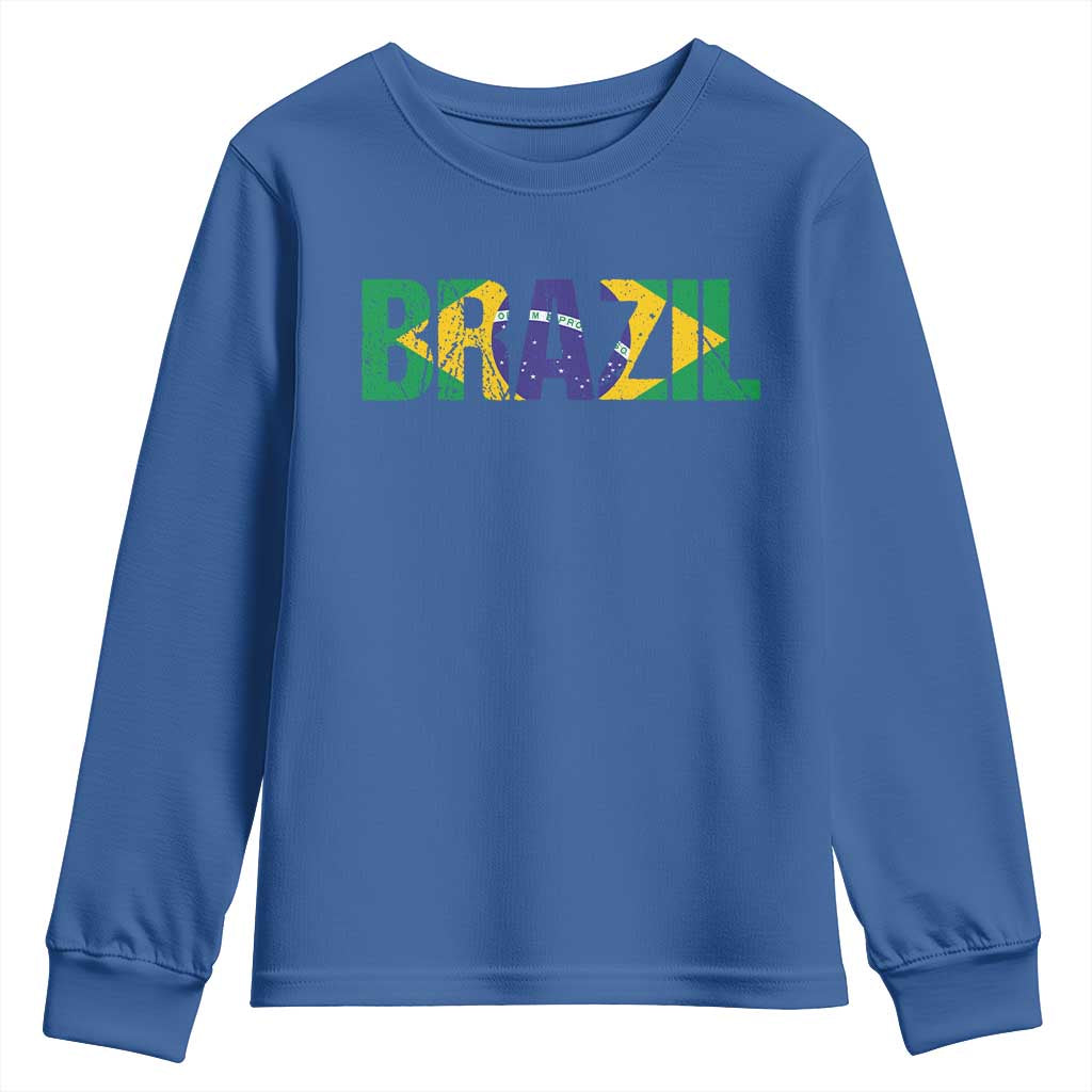 Brazil Brasil Flag Youth Sweatshirt Vintage Distressed Brazil TS14 Royal Blue Print Your Wear