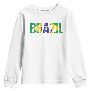 Brazil Brasil Flag Youth Sweatshirt Vintage Distressed Brazil TS14 White Print Your Wear