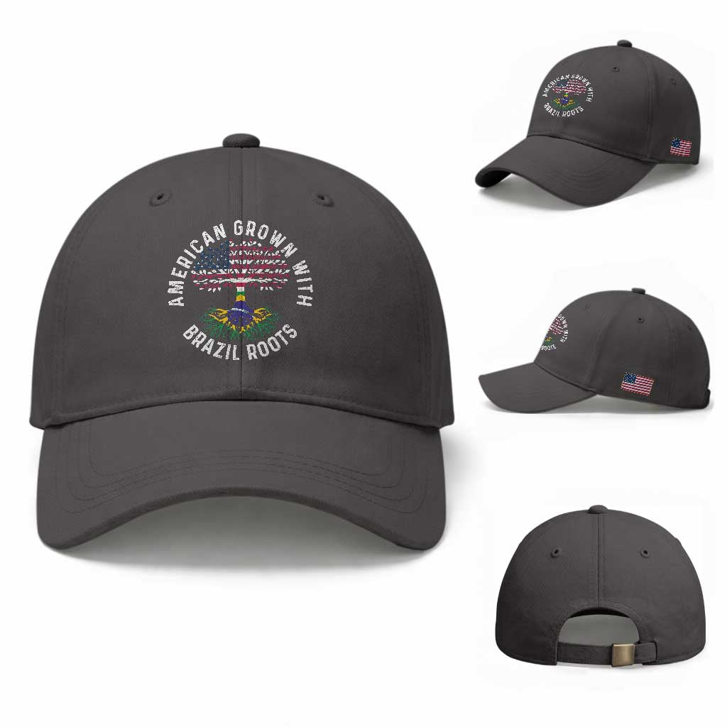 Brazilian Roots American Grown Tree Flag Baseball Cap TS14 Baseball Cap Universal Fit Dark Gray Print Your Wear