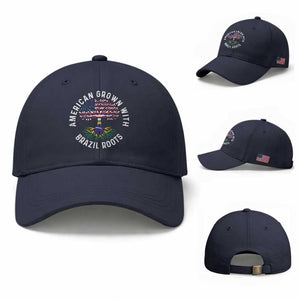 Brazilian Roots American Grown Tree Flag Baseball Cap TS14 Baseball Cap Universal Fit Navy Print Your Wear
