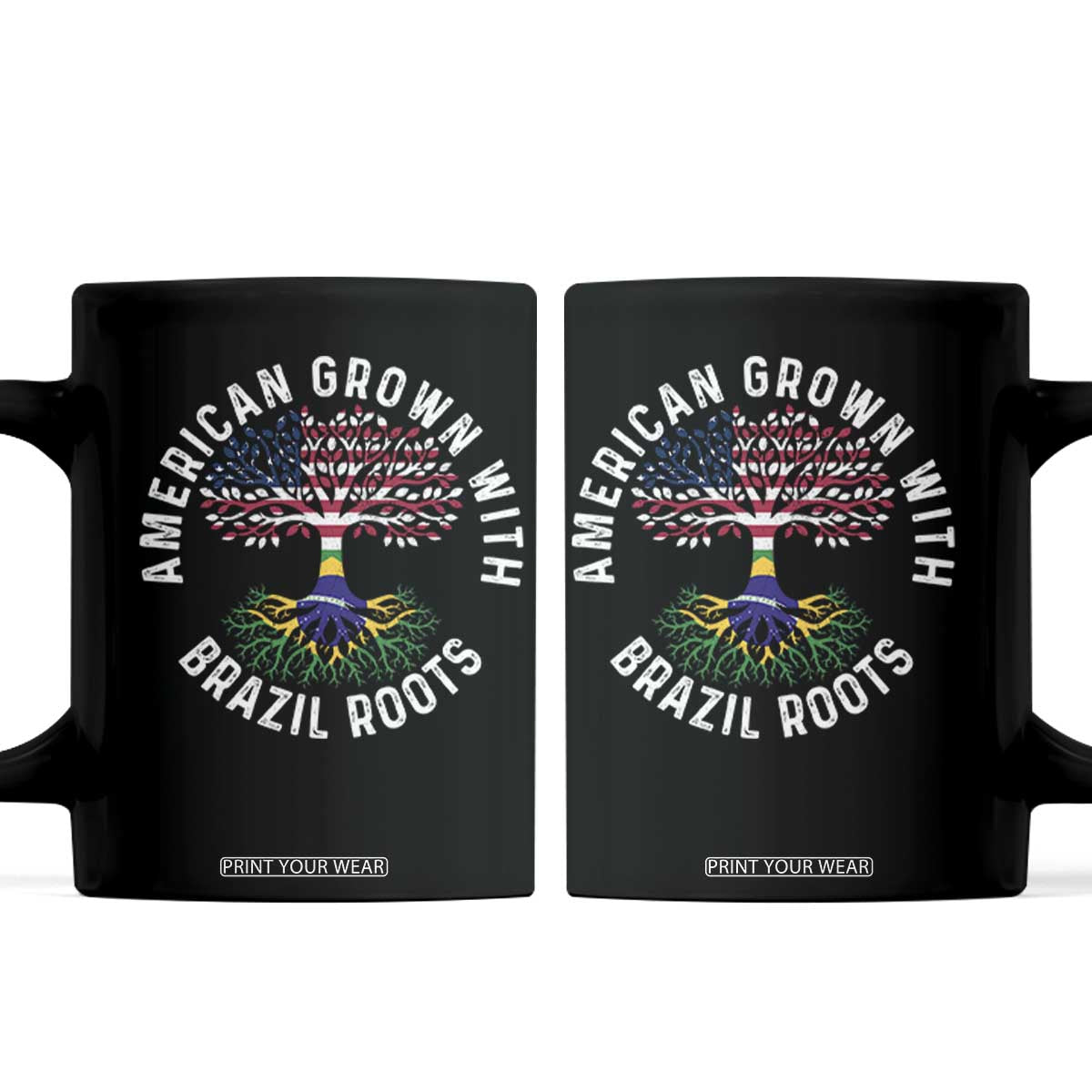 Brazilian Roots American Grown Tree Flag Coffee Mug TS14 Black Print Your Wear
