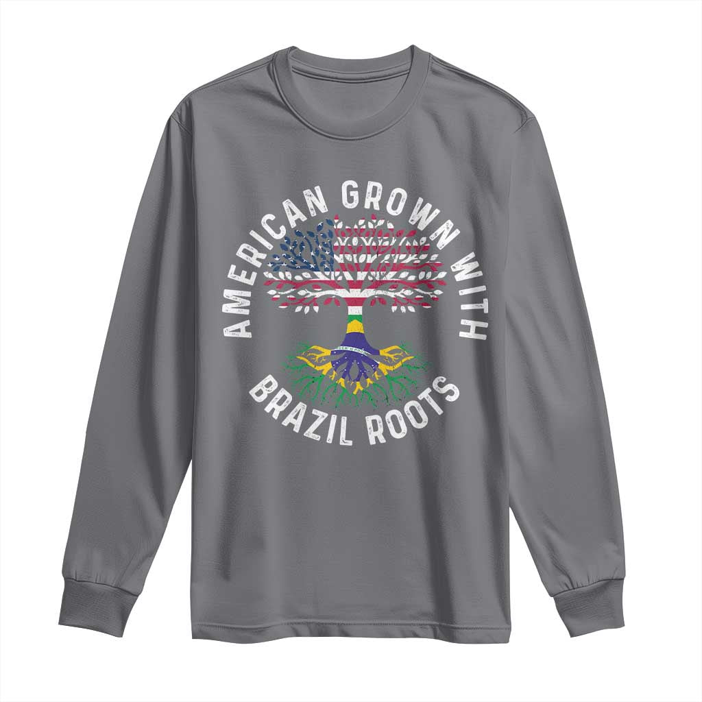 Brazilian Roots American Grown Tree Flag Long Sleeve Shirt TS14 Charcoal Print Your Wear