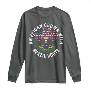 Brazilian Roots American Grown Tree Flag Long Sleeve Shirt TS14 Dark Heather Print Your Wear