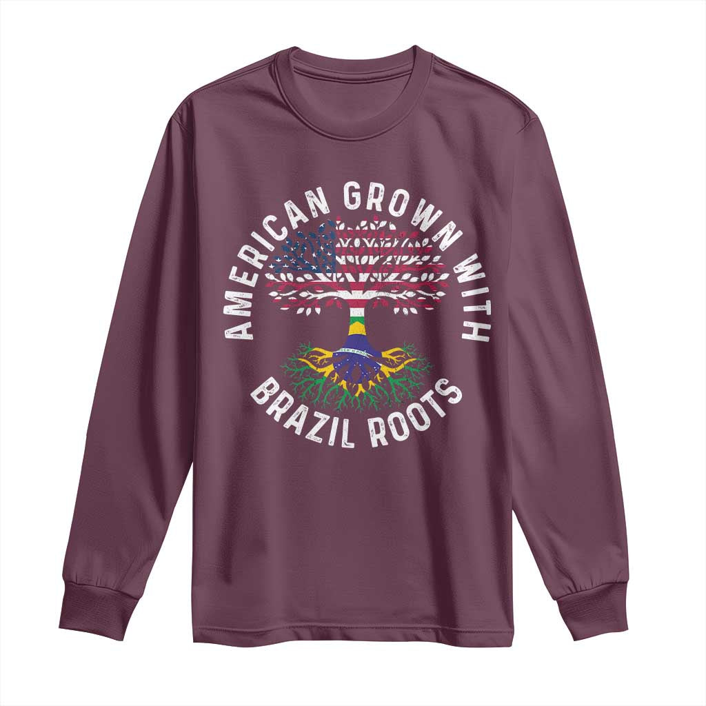 Brazilian Roots American Grown Tree Flag Long Sleeve Shirt TS14 Maroon Print Your Wear