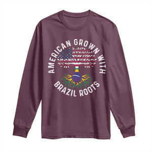 Brazilian Roots American Grown Tree Flag Long Sleeve Shirt TS14 Maroon Print Your Wear