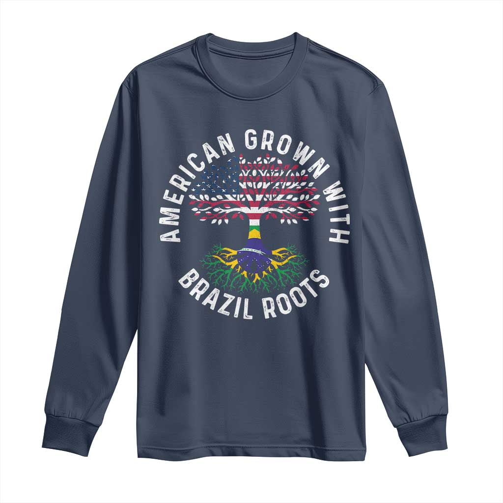 Brazilian Roots American Grown Tree Flag Long Sleeve Shirt TS14 Navy Print Your Wear