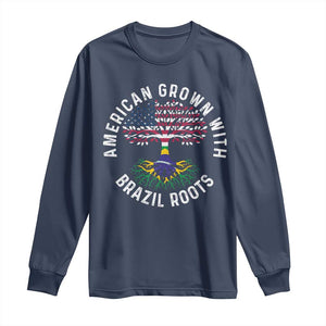 Brazilian Roots American Grown Tree Flag Long Sleeve Shirt TS14 Navy Print Your Wear