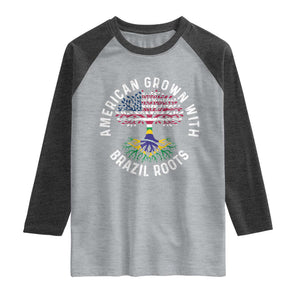 Brazilian Roots American Grown Tree Flag Raglan Shirt TS14 Heather Gray Heather Charcoal Print Your Wear
